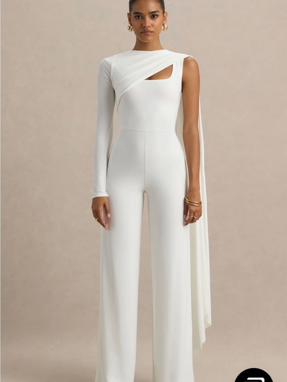 Club L London White One-Shoulder Asymmetric Jumpsuit